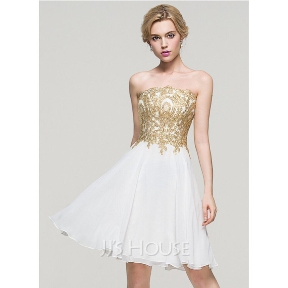 JJ"s House A-Line Strapless Knee-Length Chiffon Homecoming Dress Size US 8/EU 38 - Picture 8 of 12